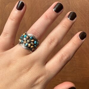 Spiny Turquoise and Sterling Silver Ring Size 8